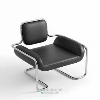 Kursi Cantilever Kulit Hitam Rangka Stainless Lengkung Rapi 1 title