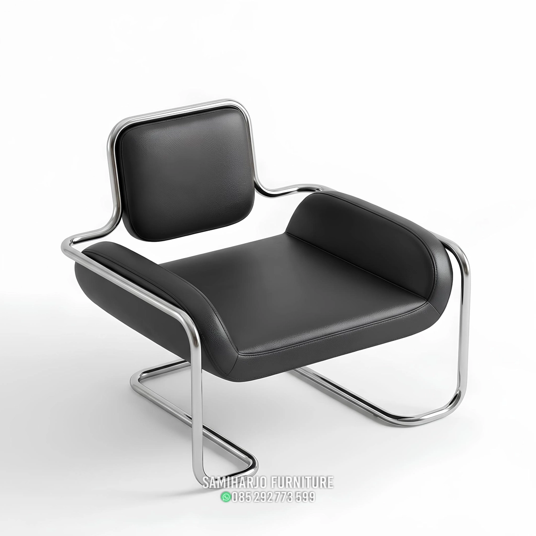 Kursi Cantilever Kulit Hitam Rangka Stainless Lengkung Rapi 1 title