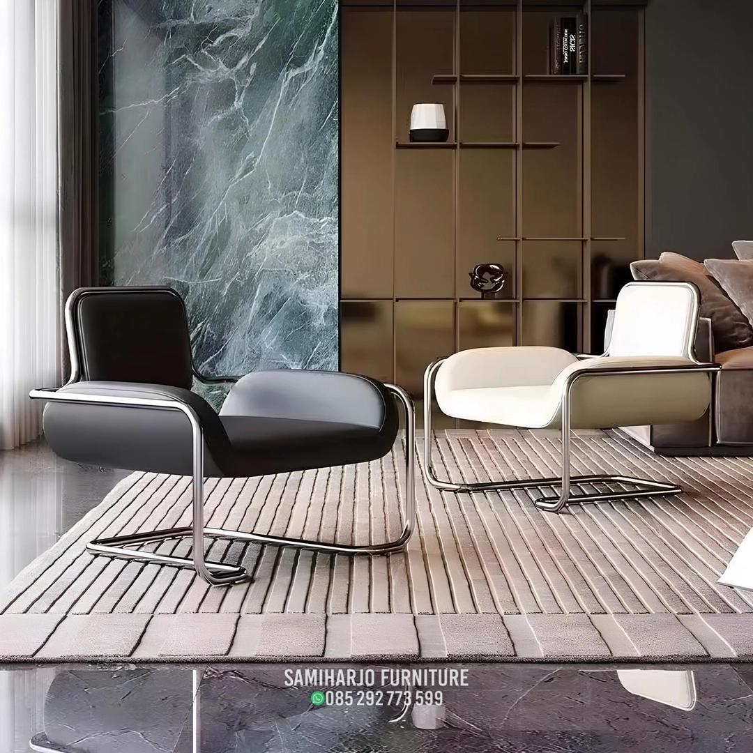 Kursi Cantilever Kulit Hitam Rangka Stainless Lengkung Rapi - Image 2
