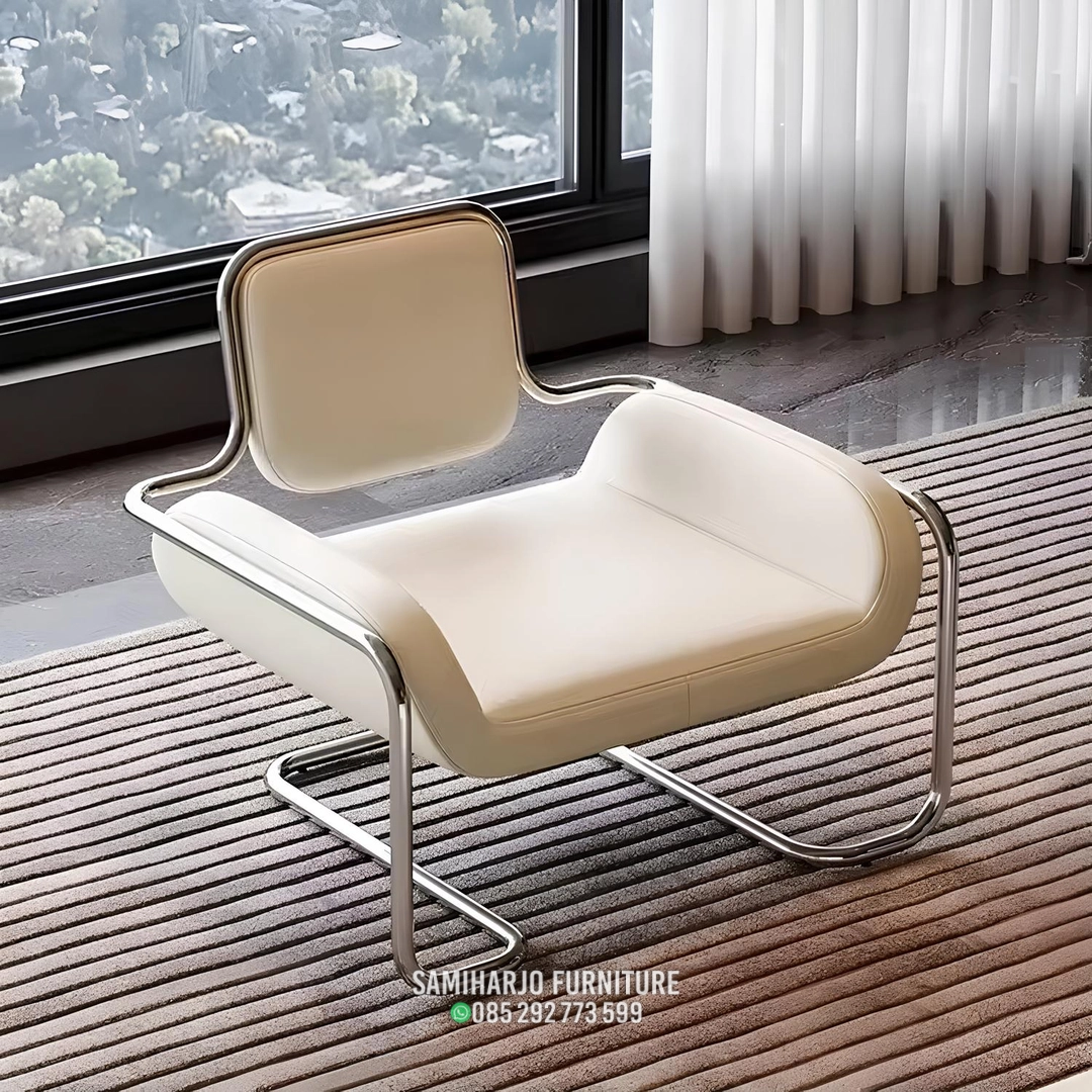 Kursi Cantilever Kulit Hitam Rangka Stainless Lengkung Rapi - Image 3