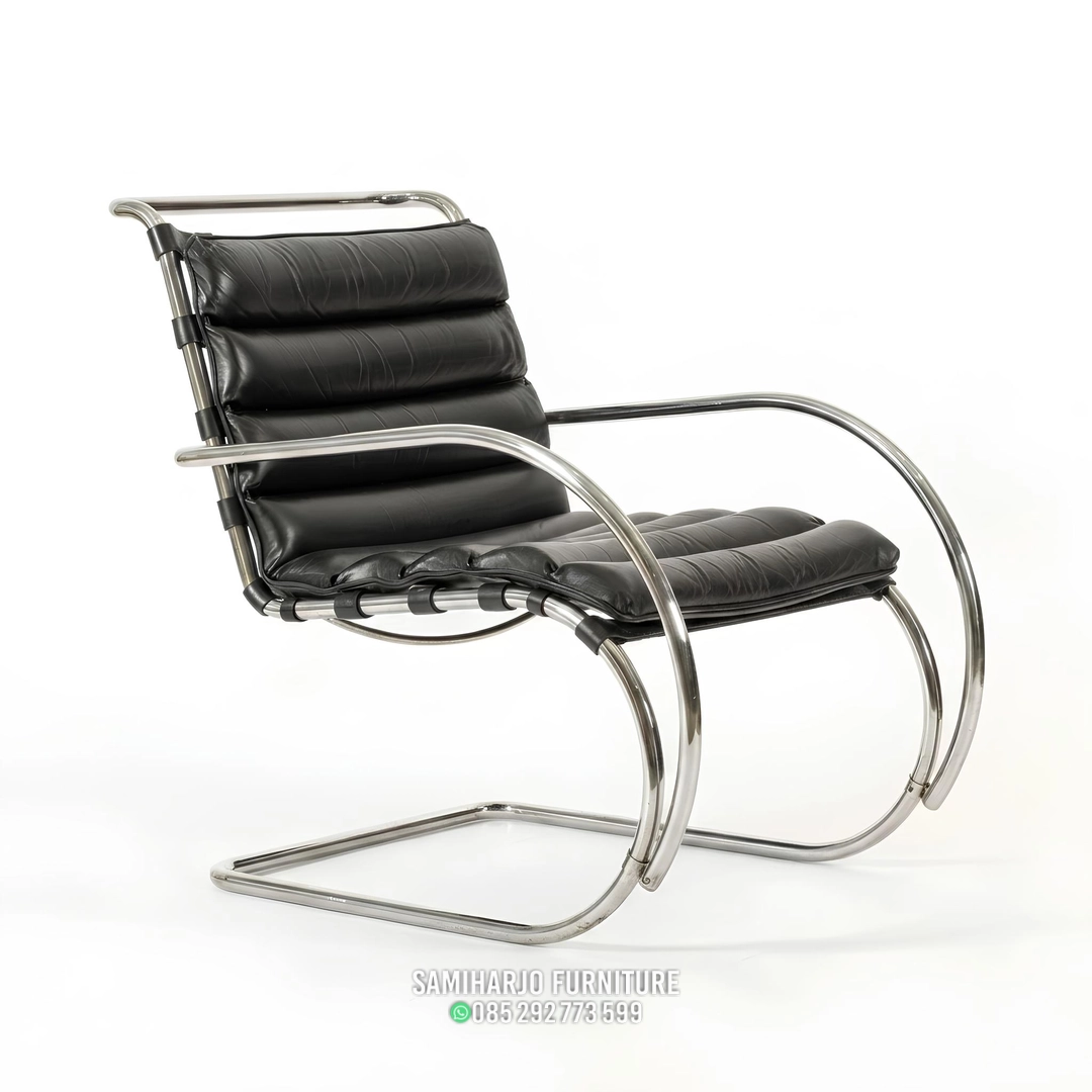 Kursi Cantilever Lengkung Kulit Hitam Stainless Pipa Asli 1 title