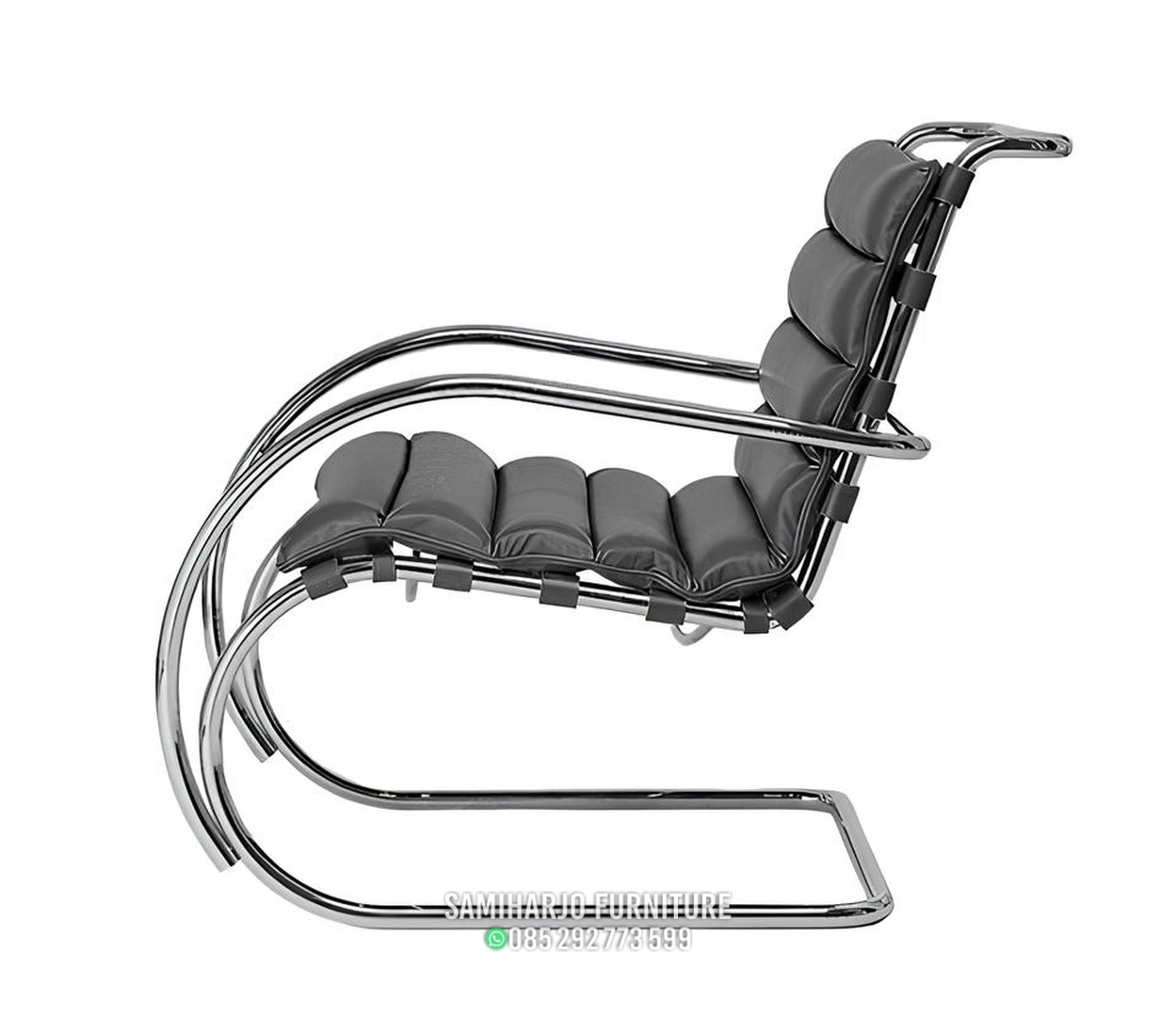 Kursi Cantilever Lengkung Kulit Hitam Stainless Pipa Asli - Image 2
