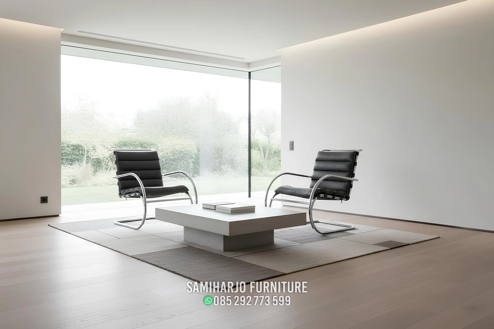 Kursi Cantilever Lengkung Kulit Hitam Stainless Pipa Asli - Image 3