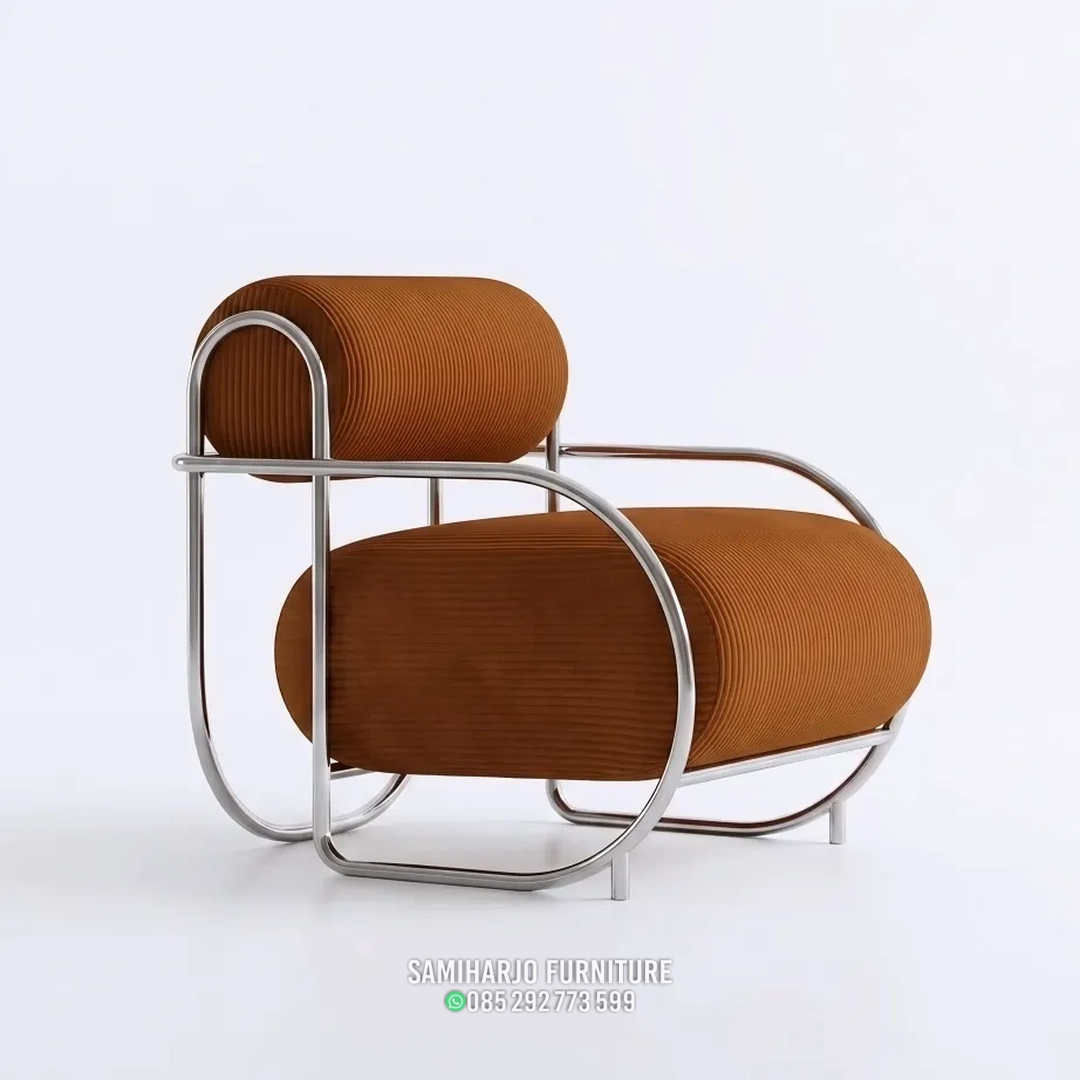 Kursi Lounge Silinder Rangka Stainless Korduroi Terakota 1 title