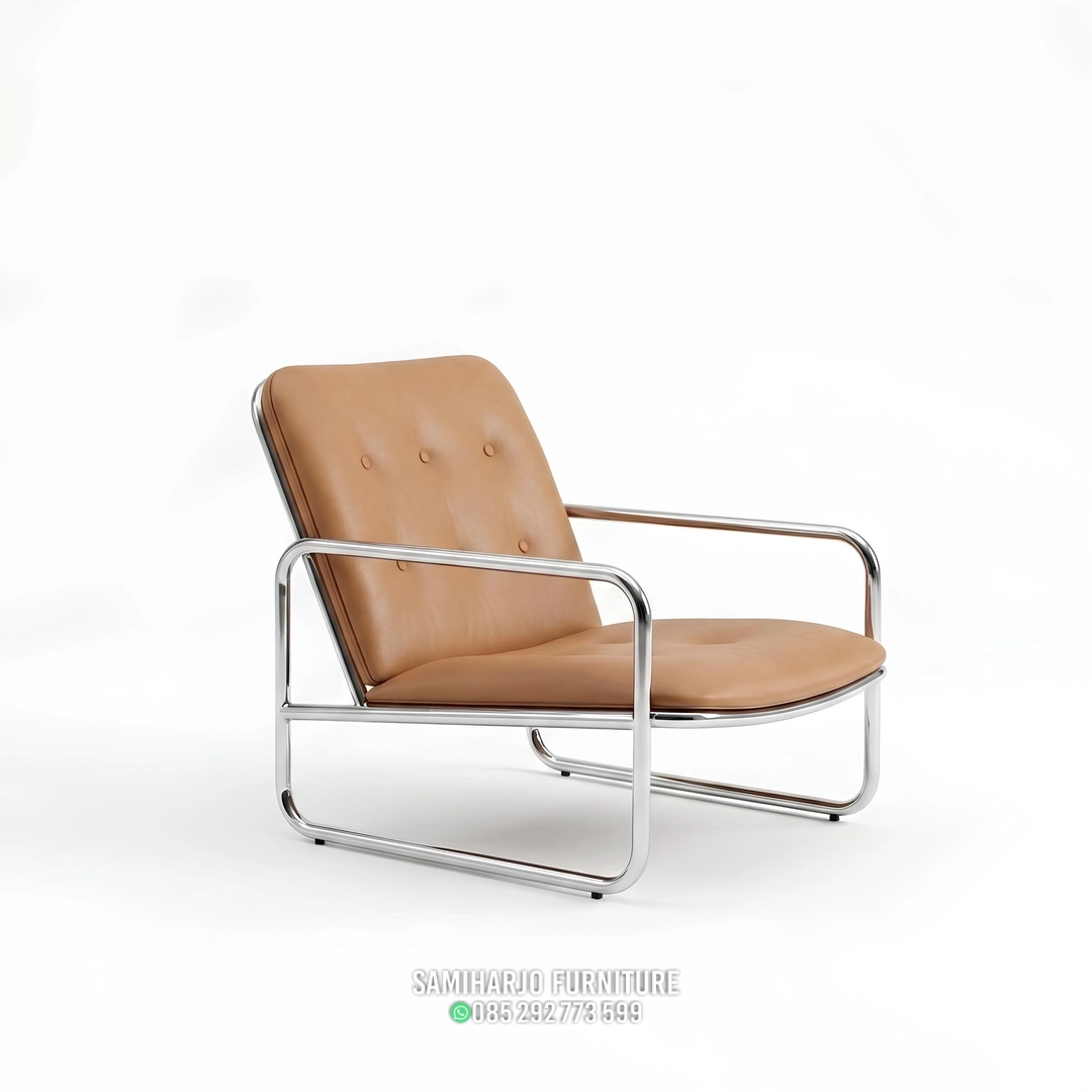 Kursi Lounger Kulit Coklat Kaki Lengkung Stainless Elegan 1 title