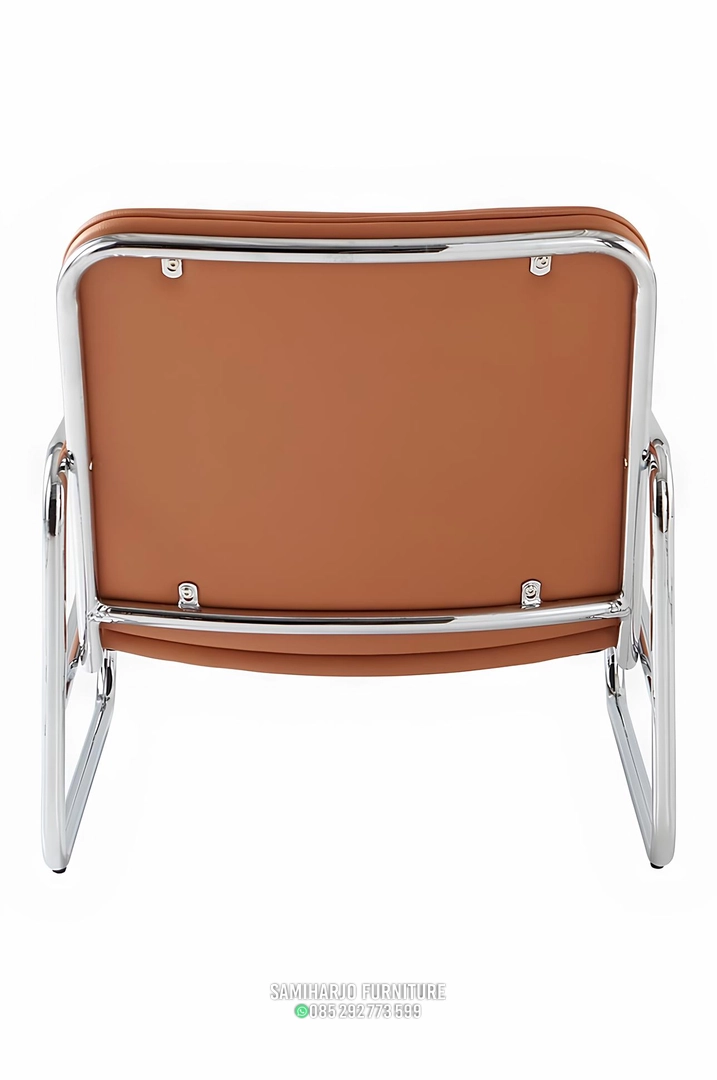 Kursi Lounger Kulit Coklat Kaki Lengkung Stainless Elegan - Image 4