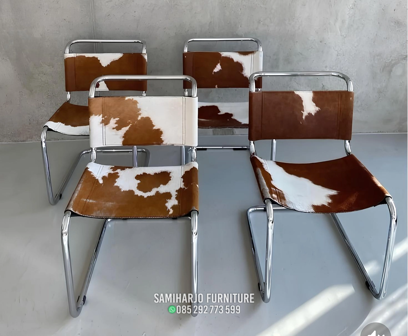 Kursi Makan Bulu Sapi Rangka Pipa Besi Modern - Image 4