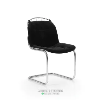 Kursi Makan Cafe Modern Cantilever Busa Beludru Hitam Rangka Kawat 1 title