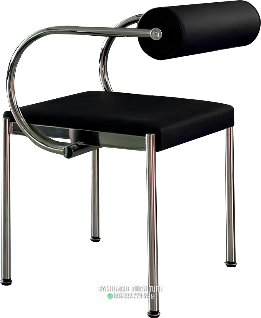 Kursi Makan Cafe Stainless Sandaran Putar Kulit Hitam Silinder - Image 4