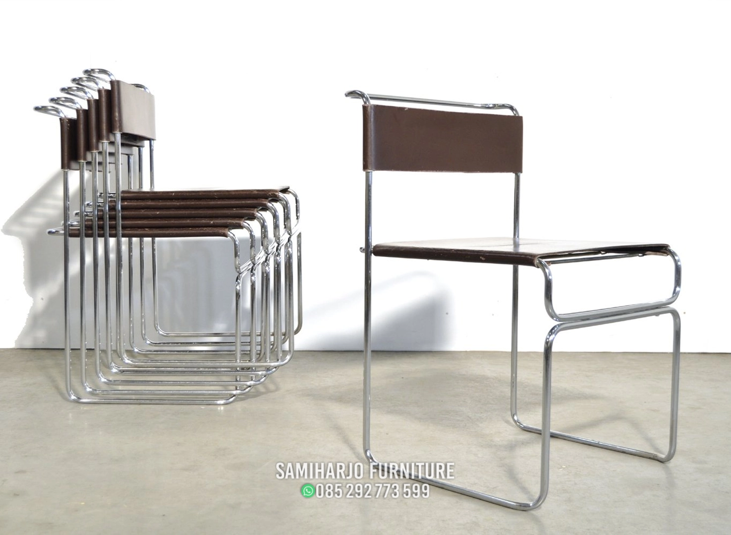 Kursi Makan Cantilever Besi Kulit Hitam Elegan - Image 3