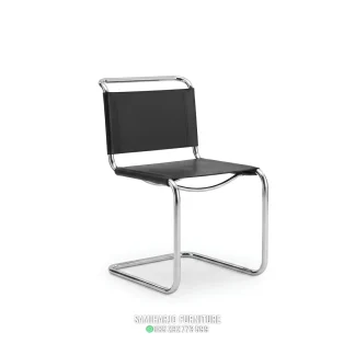 Kursi Makan Minimalis Modern Cantilever Kulit Hitam Rangka Stainless Elegan 1 title