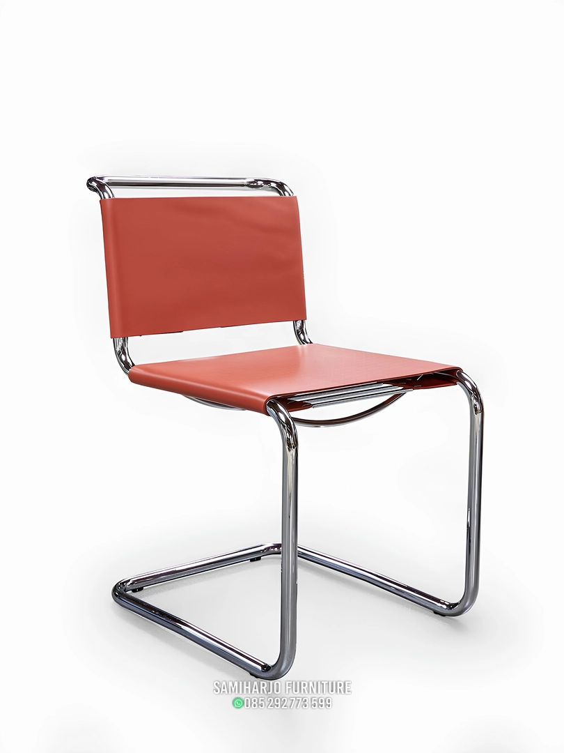 Kursi Makan Minimalis Modern Cantilever Kulit Hitam Rangka Stainless Elegan - Image 2