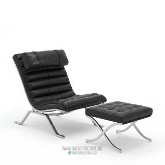 Kursi Santai Kulit Hitam Ottoman Rangka Stainless Minimalis 1 title