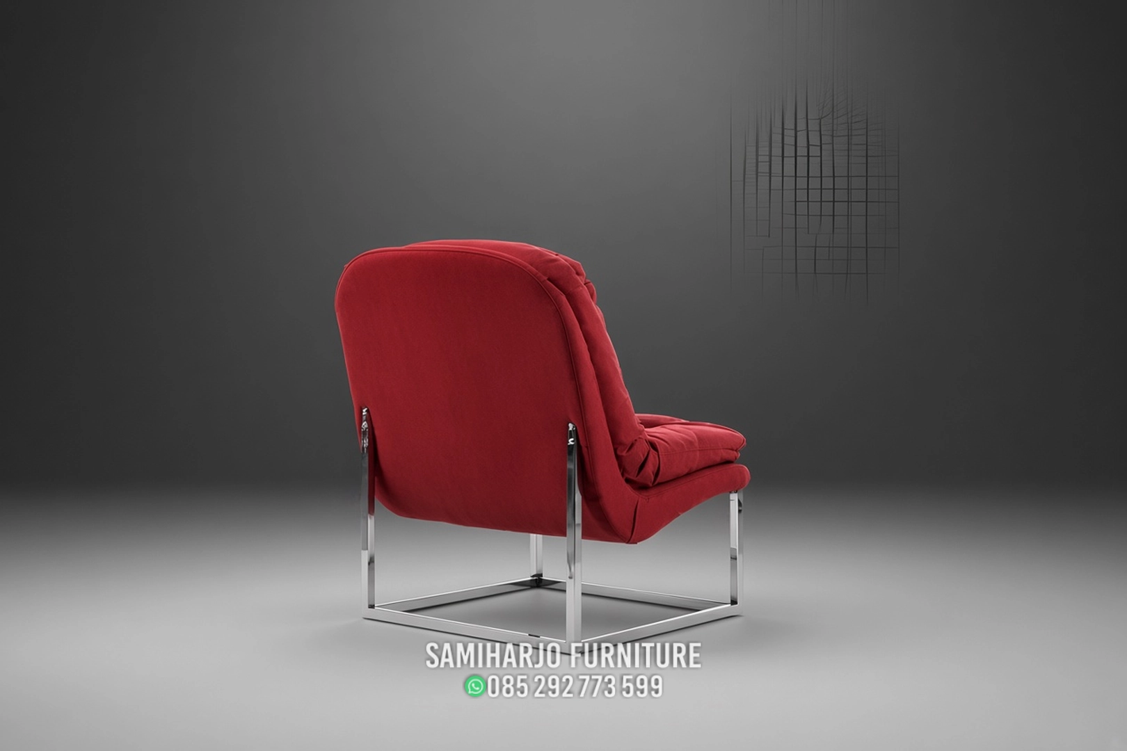 Kursi Santai Merah Kaki Kotak Stainless Ramping Nyaman - Image 3