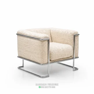 Kursi Santai Minimalis Stainless Kain Krem Mewah 1 title
