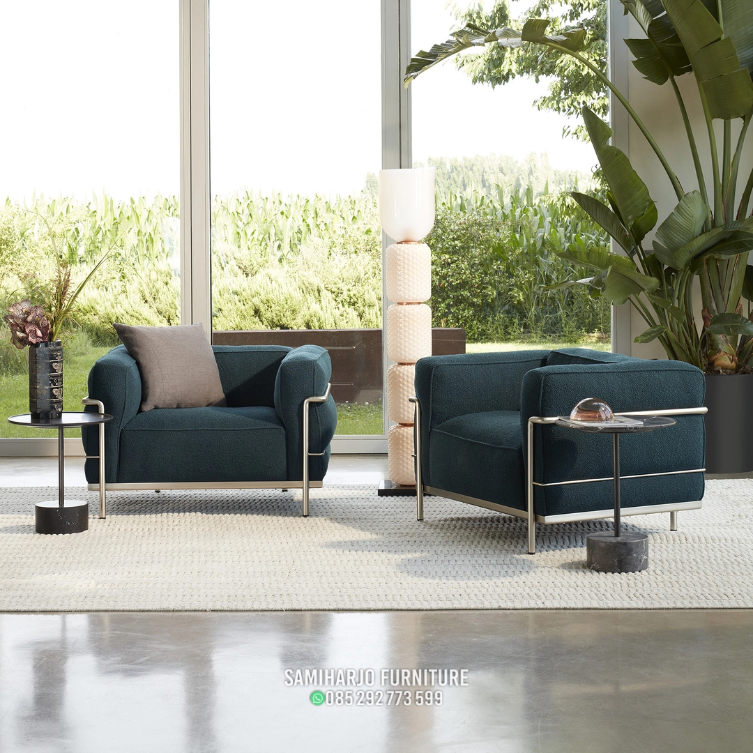 Sofa Single Cube Kulit Mewah Rangka Stainless Luar - Image 3